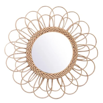 

Rattan Dressing Mirror Innovative Art Deco Round Mirror Living Room Wall Hanging Mirror Kitchen Bathroom Mirror 40cm