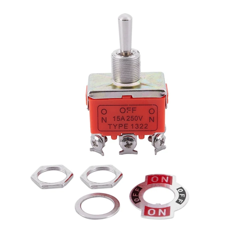 

1 pcs silver red metal AC 250V 15A double pole double throw 6 screws ON-OFF-ON DPDT 3-position toggle switch 5.7*6.8*2cm