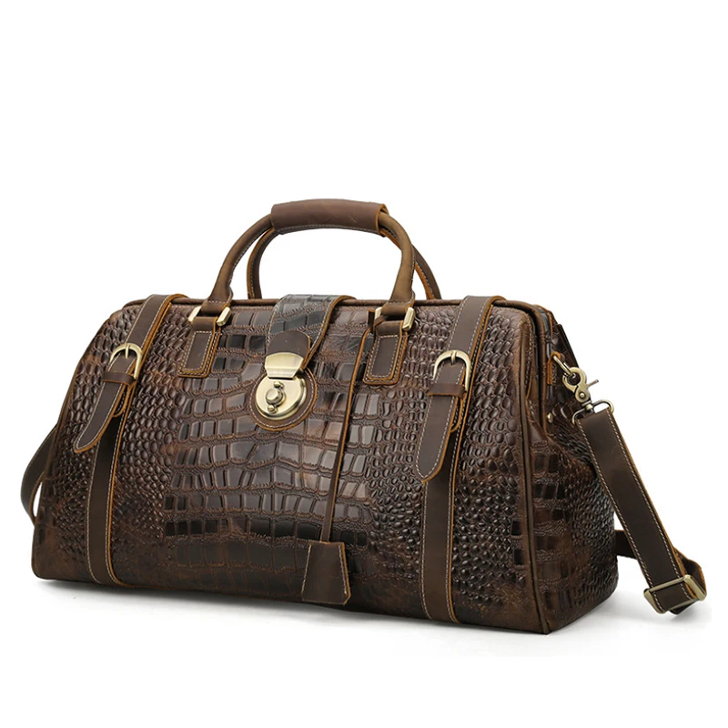 Male Crocodile Leather Travel Bag Men Handbag With Shoulder Strap Travelling Bag Luxury Design Alligator Trolley