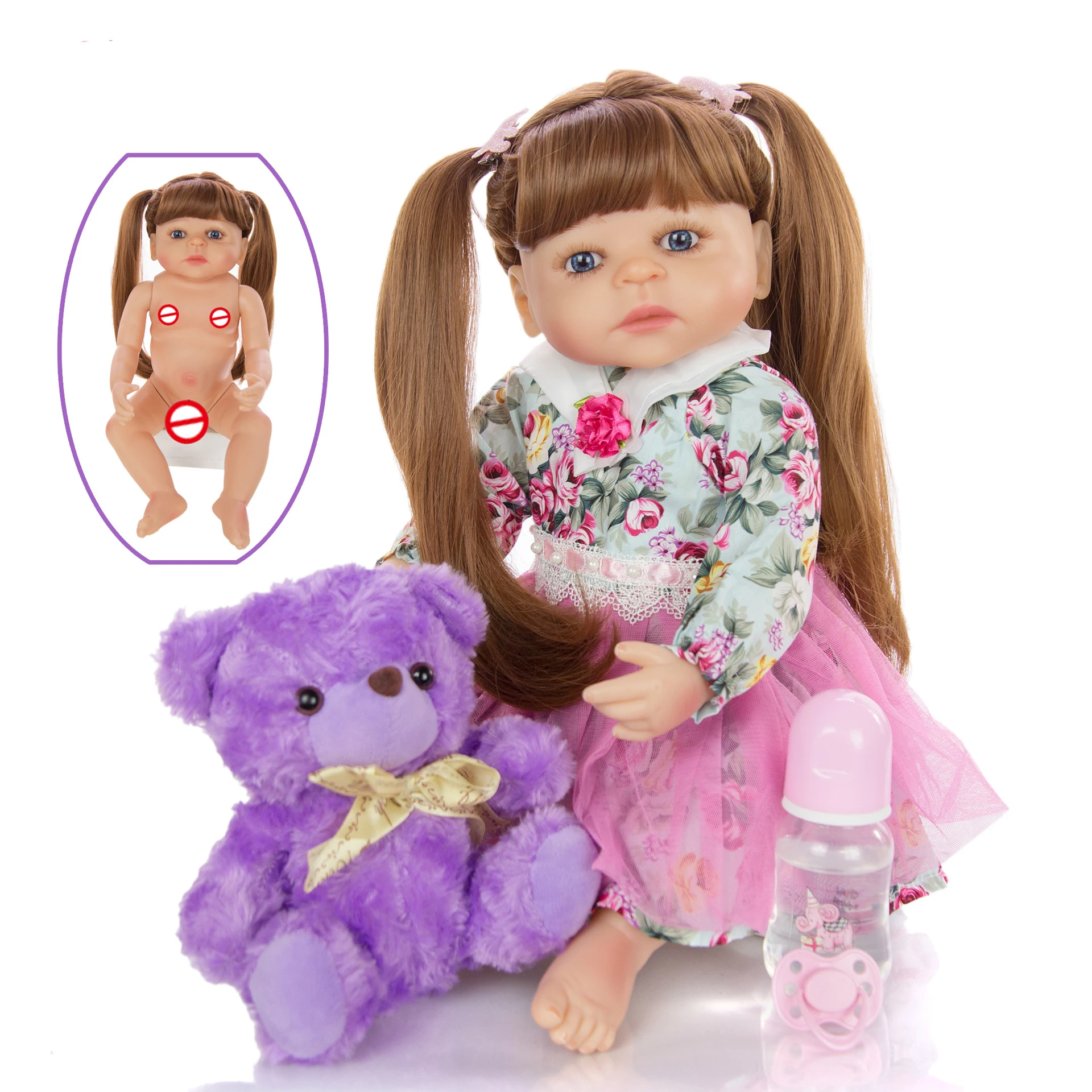 Bebe reborn для маленьких девочек полностью силиконовые куклы 22 дюйма 55 см длинные