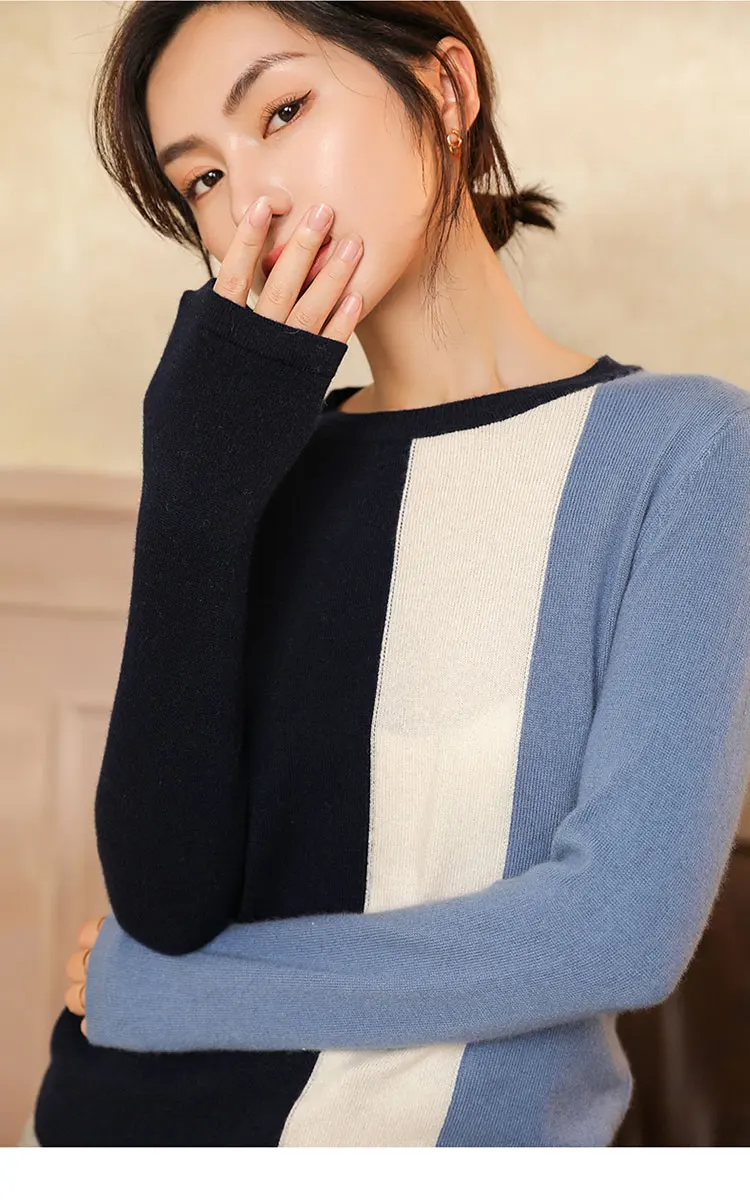 adishree woman winter Cashmere sweaters and auntmun knitted Pullovers High Quality Warm Patchwork thickening O-neck