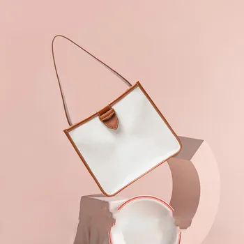 

Simple Canvas Wide Shoulder Strap Student Bag Casual Light Large Capacity Hit Color Tote Bag Women New A734