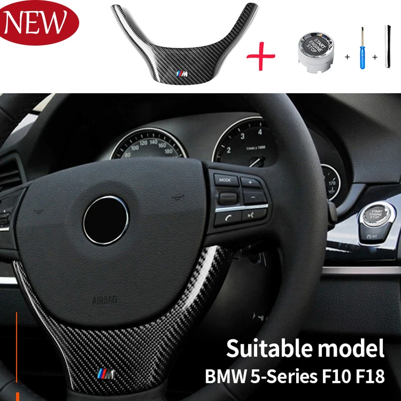 

For BMW 5 Series F10 F18 (2010-2016 year) Carbon fiber Steering wheel trim Interior stiker cover +Engine Starts button cover
