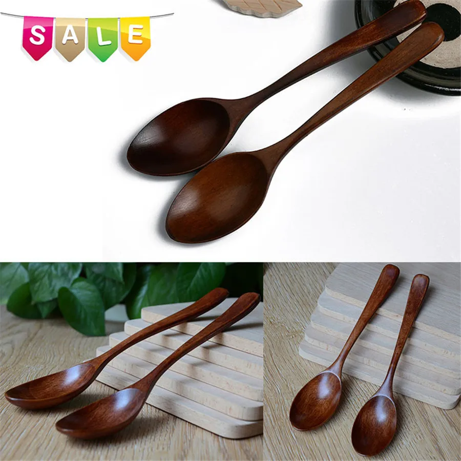 Outdoor tableware wooden spoon lot wood spoon bamboo kitchen tool soup teaspoon catering can be wholesale 35A14 (10)