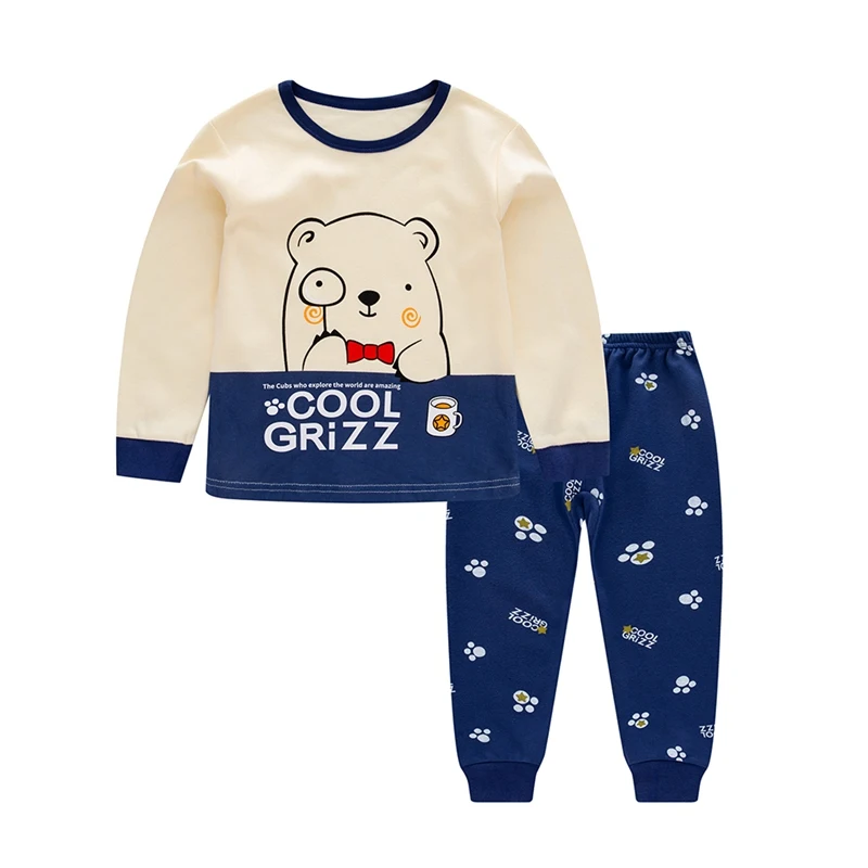 

Autumn Toddler Pajamas Baby Kids Girls Boys Cartoon Print Sleepwear Set Long Sleeve Blouse Tops+Pants Pajamas