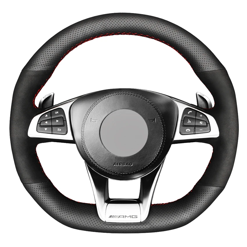Coprivolante Per Auto In Vera Pelle Scamosciata Nera Per Mercedes-Benz A45 Amg W205 C43 C63S Amg Cla45 Cls63 Amg Glc 43 63 Amg