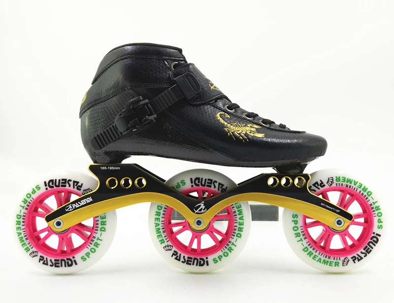 PASENDI Speed Skating Shoes Childrens Professional Roller Skates Carbon Fiber Inline Skate Shoes 4 Wheels Skates for Men and Women 