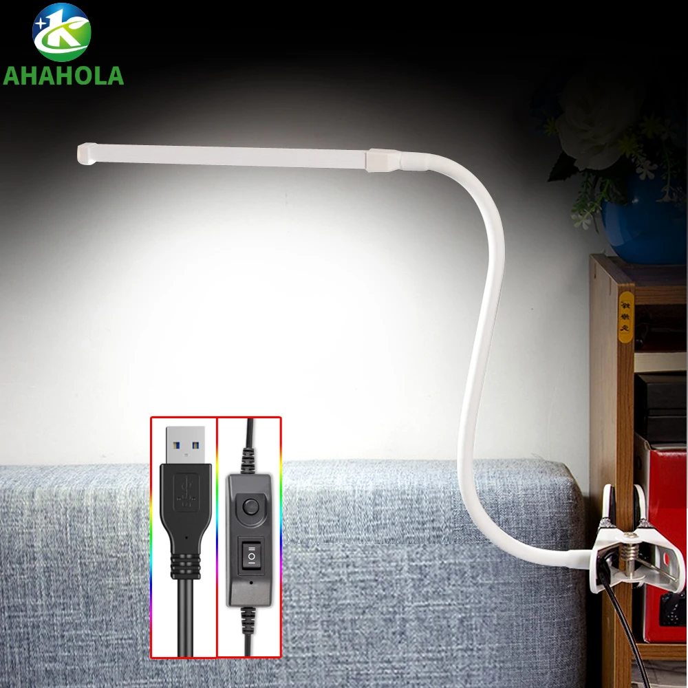 

Aluminum Desk Lamps USB LED Table lamps with Clamp Black White Modern LED Desk lamp Clip Night Room Reading Study Table Lamp