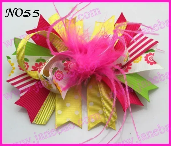 250 шт, новинка, 4,5 дюймов, бант для волос из перьев, модный бутик для девочек, банты для волос с животным принтом, банты из ленты