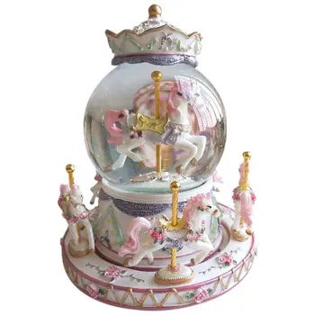 

New Rotate Music Box, Luxury Carousel Glass Ball Doll Miniature Dollhouse Toy with Castle in the Sky Tune Perfect for Birthday G