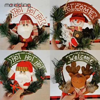 

22Cm Christmas Garland Wreath Santa Claus Navidad Decoration Hanging Ornament Rattan Circle Door Pendent Welcome New Year