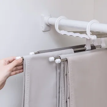

2019 Newest Fashion 5 in 1 Pant rack shelves Stainless Steel Clothes Hangers Multi-functional Wardrobe Hot Sale Magic Hanger