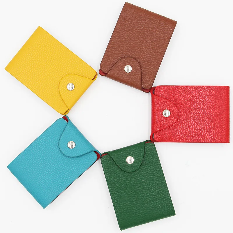 

New Style Hot Sales Color Small Card Holder Mini Pu Solid Color Embossed Leather Card Clamp Promotional Gifts Customizable Logo