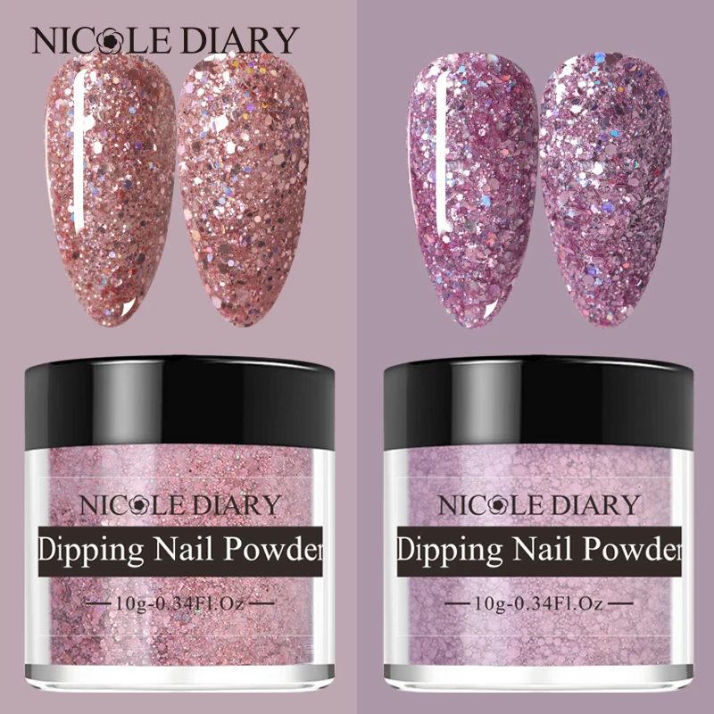 Порошок NICOLE DIARY для ногтей розово-золотистый пурпурный с погружением серебристый