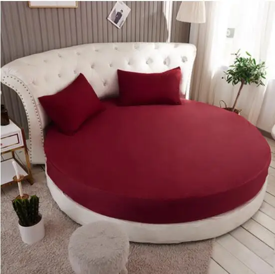 wine red 3 шт сплошной цвет хлопок круглая простыня набор круглая Простыня Комплект постельного белья настраиваемый матрас Топпер 200 см 220 см - Цвет: wine red