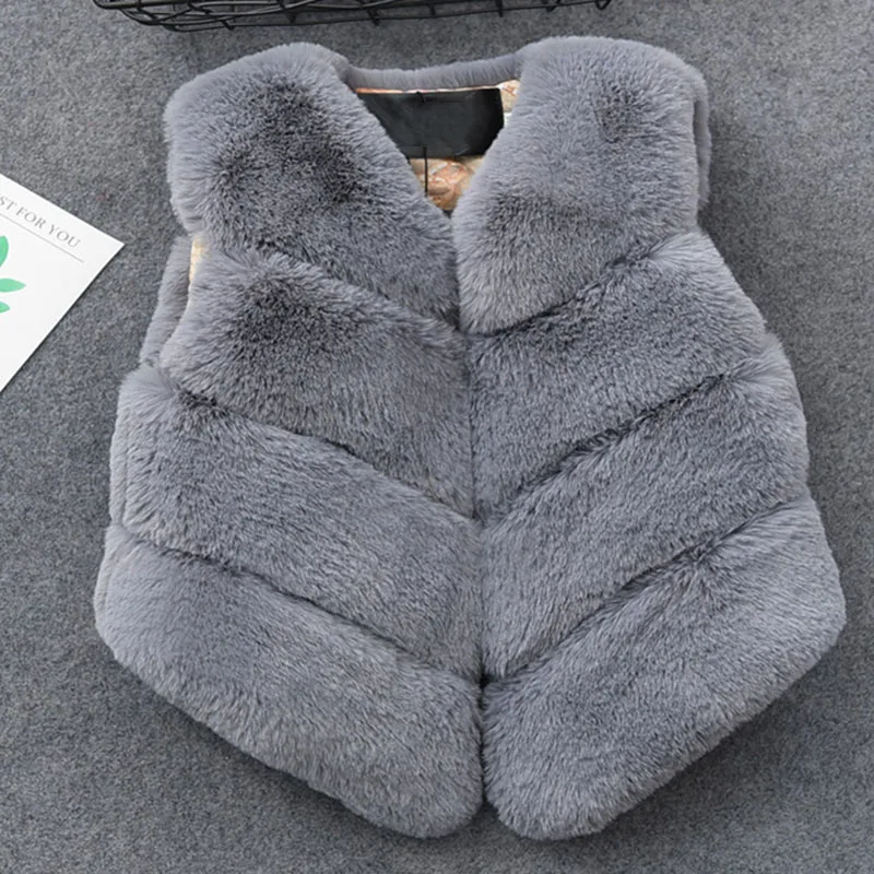 gray -az1192 Keelorn/меховая верхняя одежда для девочек Новинка года; сезон весна-зима; модная плотная теплая одежда из искусственного меха; Экологически чистая красочная безрукавка для девочек - Цвет: gray -az1192