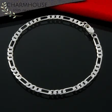 Charmhouse Bracelet Silver 925 4mm Figaro Chain Link Bracelets& Bangles Men Women Wristband Pulseira Wedding Jewelry Accessorie