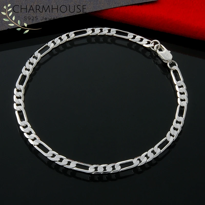 Браслет Charmhouse из серебра 925 пробы 4 мм плетеный браслет Фигаро браслеты на