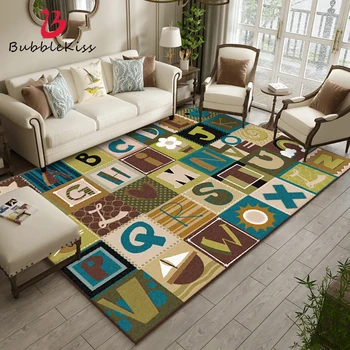 

Bubble Kiss Early Childhood Education Creative Carpet Teal Letter Pattern Decor Carpet Modern Style Bedroom Carpet Kids Room Rug