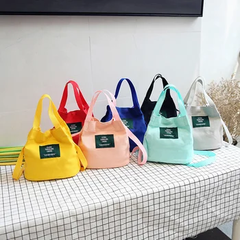 

All Season Canvas Lunch Bag Bucket Colorful Letter Handbag Picnic Little Bucket Bags For Women сумки сумка через плечо