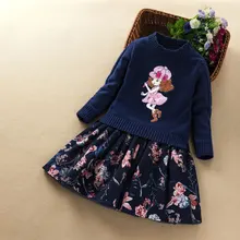 Элегантные Детские платья для девочек; теплый костюм принцессы; Новая осенне-зимняя теплая одежда для маленьких девочек; вечерние платья для детей 3, 5, 8, 9 лет