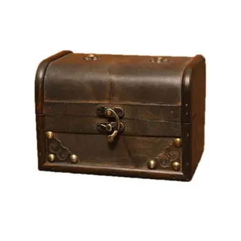 

Vintage Black Wooden Jewelry Box with Hinged Lid Necklace Bracelet Rings Storage Organizer Box
