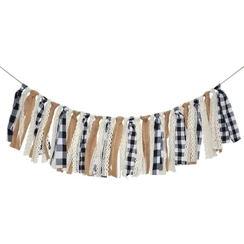 

Plaid Banner Black and White Plaid Fabric Autumn and Winter Christmas Fireplace Wreath Decoration