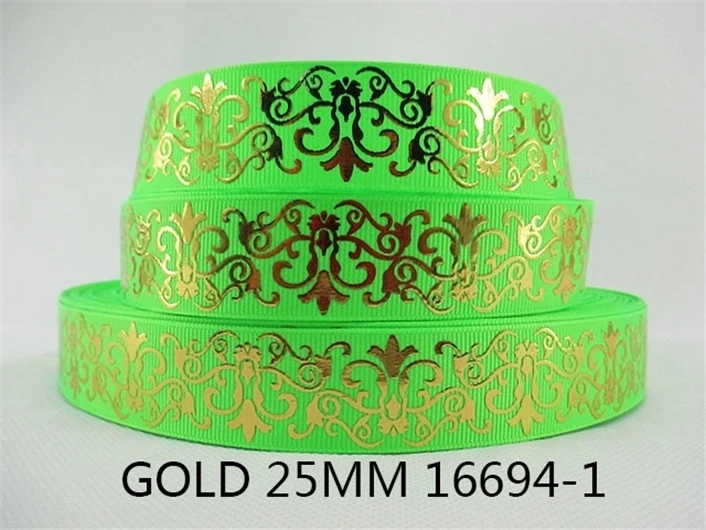 Floral Gold Foil Grosgrain Ribbon Fabric Gift Wrapping DIY Sewing Wrapping Art Sewing Bow-knot Crafts Home Packing,5Yc19916 images - 6