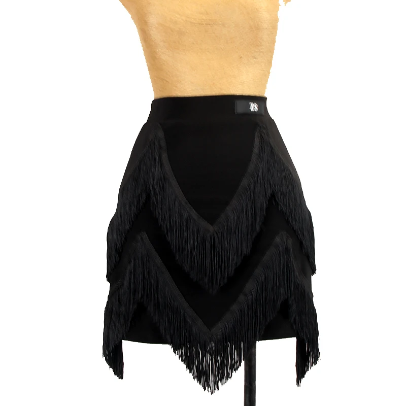 

Women's Latin Dance Clothes Adult Fringe Skirt Black Tassel Wrap Hip Cha Cha Practice Samba Rumba Dancewear Salsa Skirt DNV15872