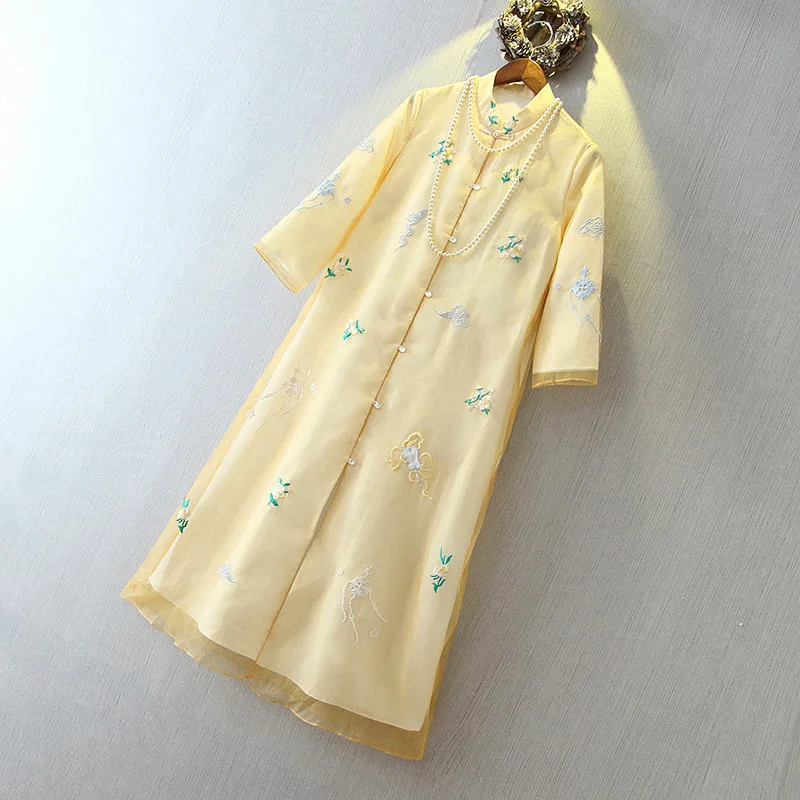 hanfu Женский китайский стиль из хлопчатобумажной пряжи с вышивкой классический элегантный свободный Женский национальный традиционный халат костюм