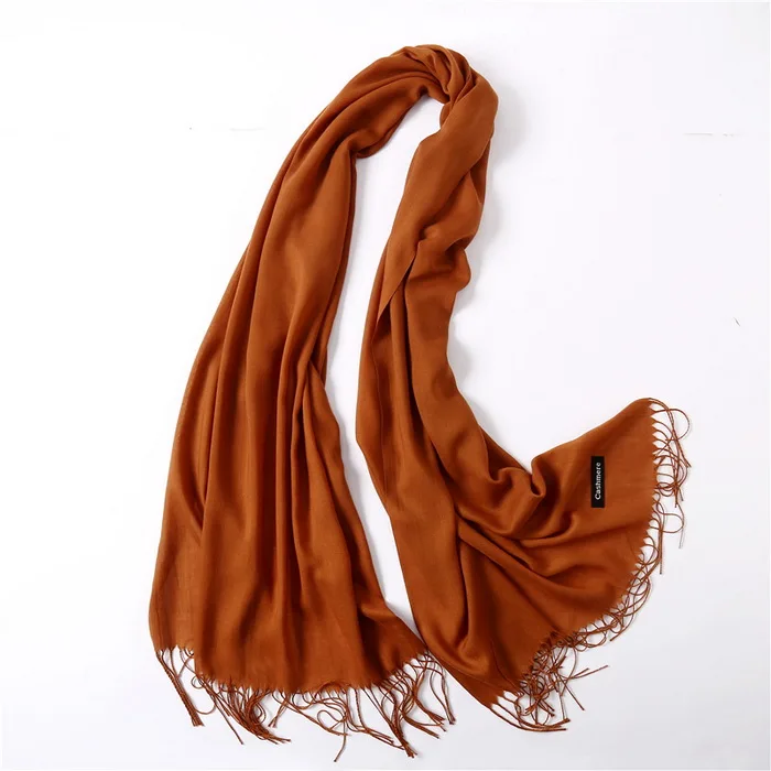 Кашемир однотонного цвета женский шарф тонкие теплые зимние шарфы 37 цветов с длинной кисточкой женский Шаль Обертывание дамские пашмины хиджабы