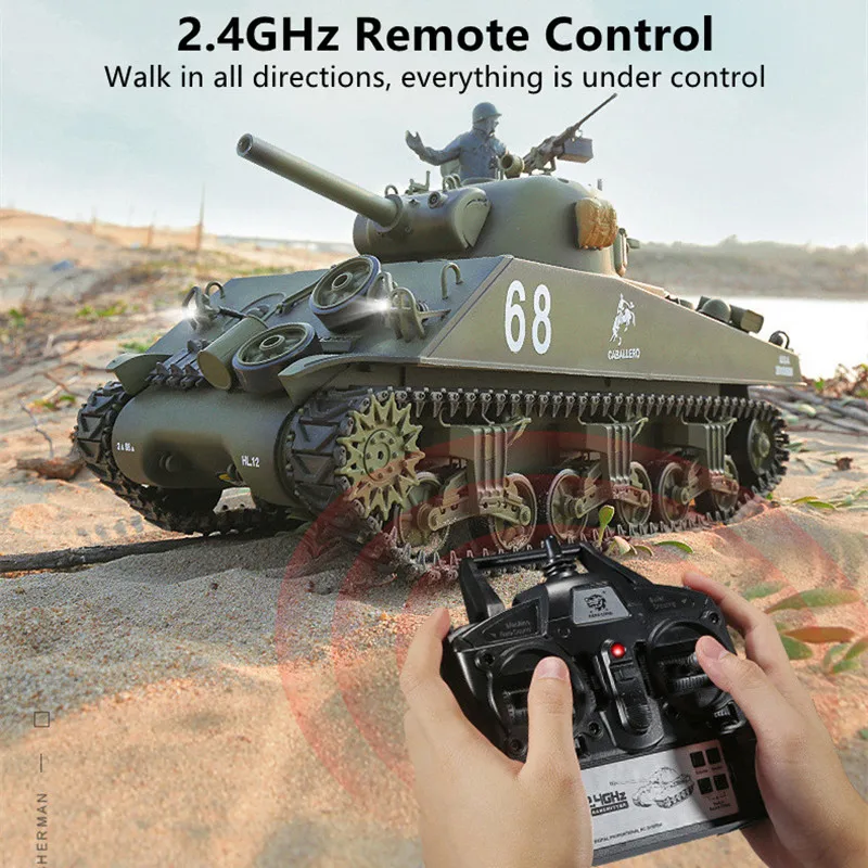 Simulation Smoke Sherman M4A1 Heavy Remote Control Tank 20Mins Launching Bullets 360° Driving Turret Rotation RC Military Tank 3