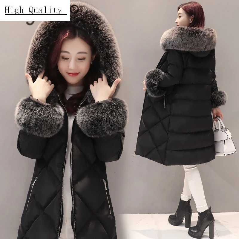 

Winter Female Duck Down Jacket Large Fox Fur Hooded Thick Warm Women's Down Jacket Fashion Ladies Long Coat Hiver LW1449