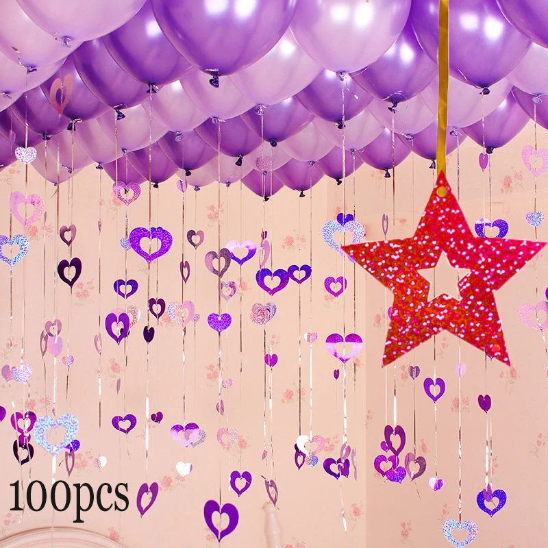 

100 шт. воздушный шар, блестящий кулон с красным сердцем, лазерный кулон с блестками, украшения для свадебной комнаты, дня рождения