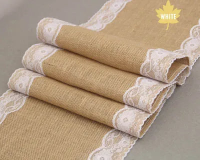 White Lace Edge Лидер продаж, 5 шт./партия, свадебные украшения, винтажные мешковины, белые кружевные настольные бегуны, рождественские вечерние сувениры, джутовый льняной настольный бегун s - Цвет: White Lace Edge
