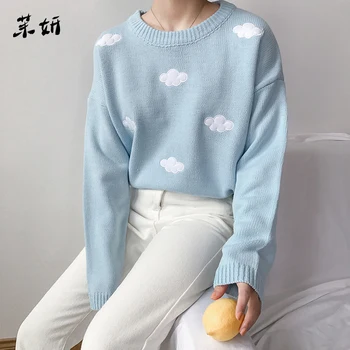 

2020 Women'S Kawaii Ulzzang Vintage College Loose Clouds Sweater Female Korean Punk Thick Cute Loose Harajuku Clothing for Women