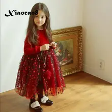 Зимнее платье для девочек; Детские милые сетчатые платья с клубникой для девочек; рождественское платье принцессы; Детские костюмы; праздничная одежда для малышей