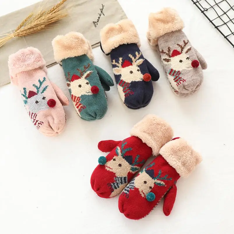 Helisopus New Winter Warm Gloves Christmas Santa Claus Gloves for Women Knitted Mittens Gloves Gift