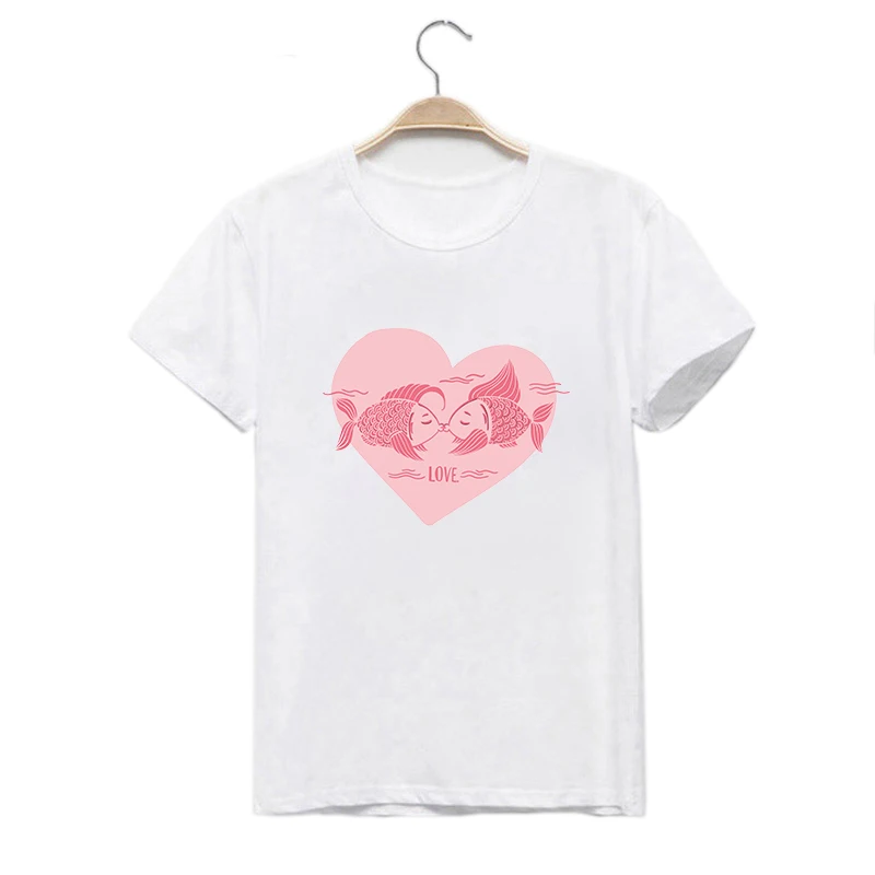Женская футболка с коротким рукавом LUSLOS Fish Kisses розовая принтом Love уличная