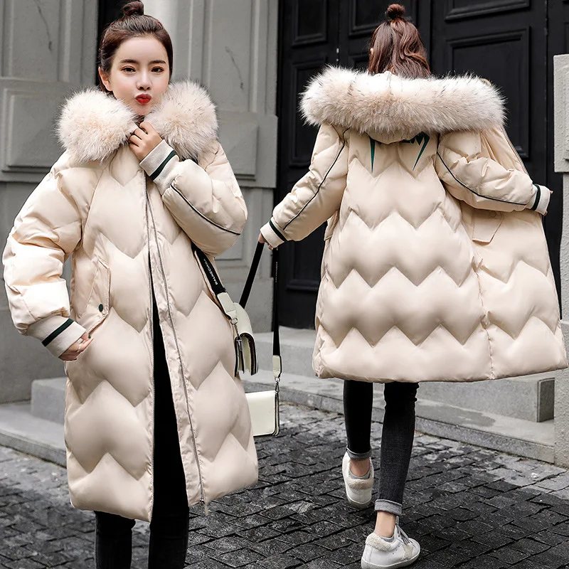 

CHIC Cotton Coat Women's Mid-length Hooded Large Fur Collar 2019 Winter Korean-style Loose-Fit BF Students Thick Casual Cotton-p