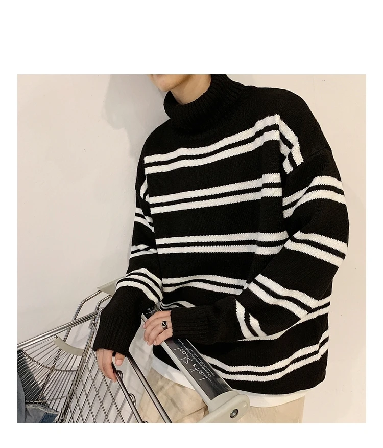 Privathinker Men Striped Printed Autumn Knitted Winter Sweaters Mens Korean Fashion Turtleneck Pullovers Male Warm Clothing