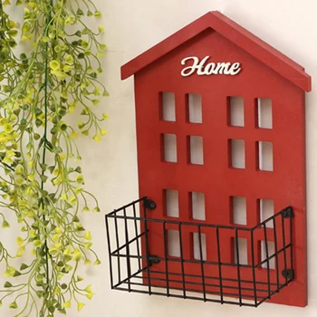 

Wall Decorative Shelf with Iron Basket Potted Ornament Storage Holder Shelves Red