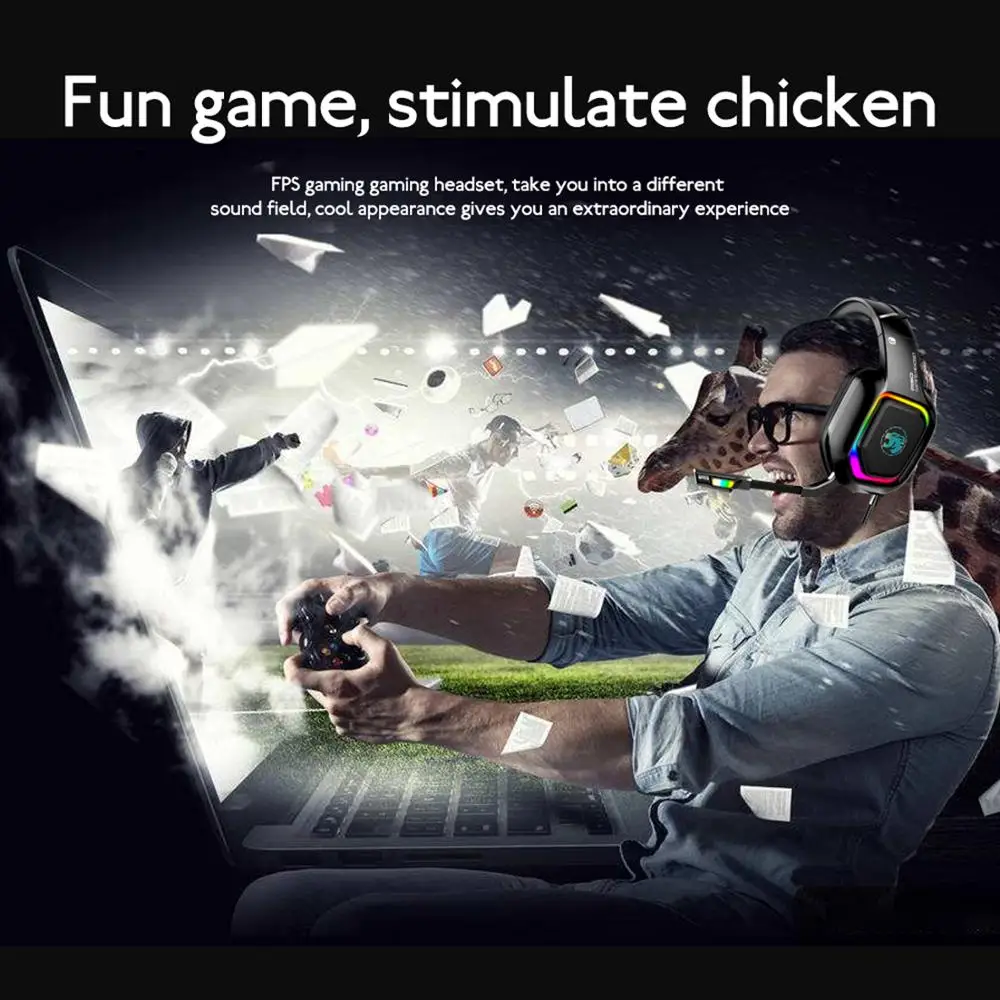 DDJ Gaming Headphones Noise Reduction Headsets With Microphone RGB Light Stereo 7 1 Surround Sound For PC Tablet Laptop PS4