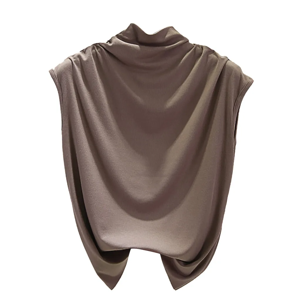 Dark Grey Однотонная модная женская жилетка, безрукавка для отдыха, высокий воротник, без рукавов, чистый Топ, блузки, коммутирует офисный Женский Повседневный жилет L1216 - Цвет: Dark Grey