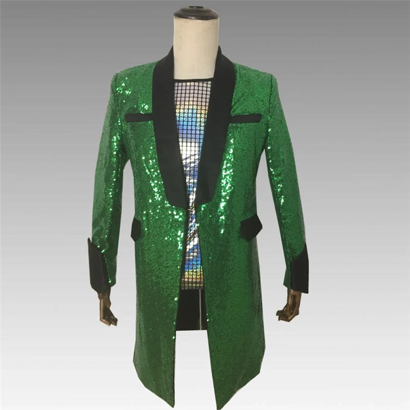 Зеленый Блейзер с пайетками для Для мужчин в стиле панк, в клетку, блейзер, куртка, элегантные свадебные, для жениха пиджаки для женщин смокинг длинное платье на выпускной Q858