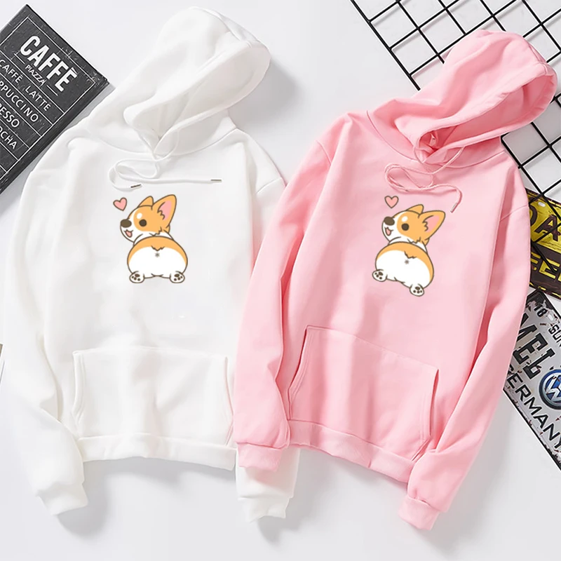  Autumn Cute Corgi Dog Women Sweatshirt Funny Animal Poleron Mujer Large Size Letter Printed Femme C