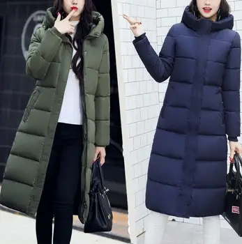 

2018 winter long coat female winter slim thick down cotton padded knee jacket