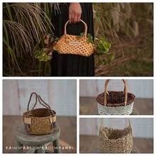 

pastoral food photography do vintage products to shoot children straw basket real wood stool props artware handbag