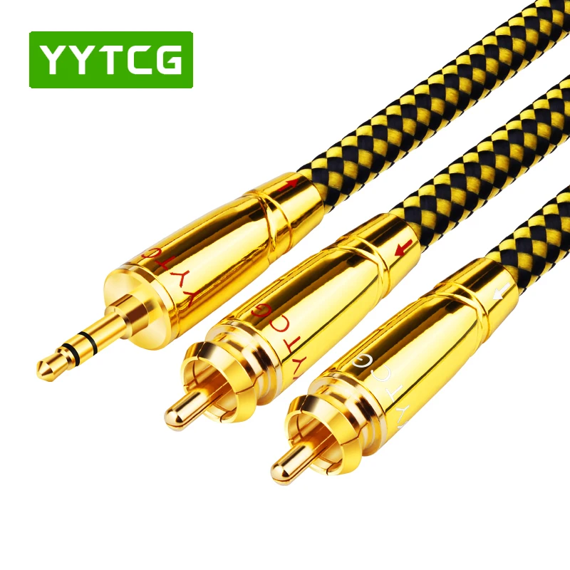 

YYTCG hifi 3.5mm to 2rca cable high end silver-plated PC Mobilephone Amplifier Interconnect 3.5 Jack to RCA Cable