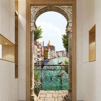 

3D Door Stickers PVC Adhesive Wallpaper Scenery Canvas Print Picture Home Decor Waterproof Mural Decal For Living Room Bedroom